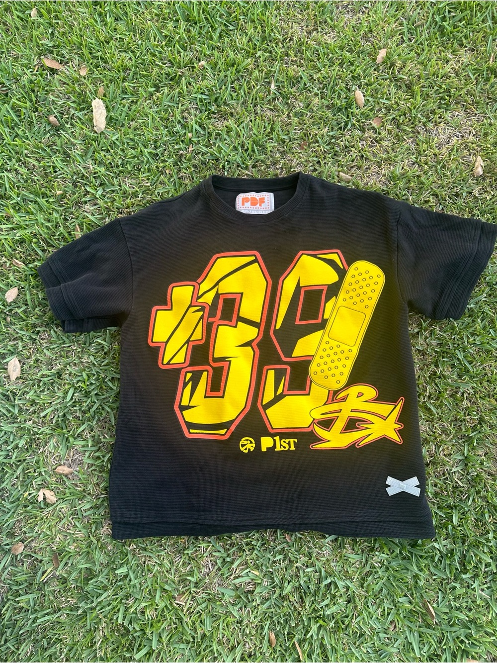 Black Short-Sleeve Graphic Tee with Yellow #39 Design made in italy